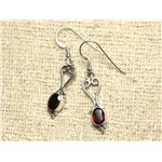 BO208 - Boucles d'Oreilles Argent 925 Coeurs 27mm Grenat Facetté 