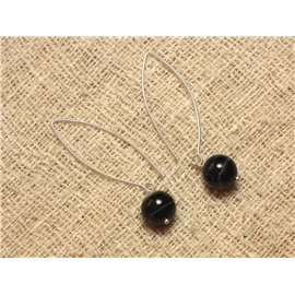 Pendientes de piedra y plata de ley 925 - Ágata negra de 10 mm