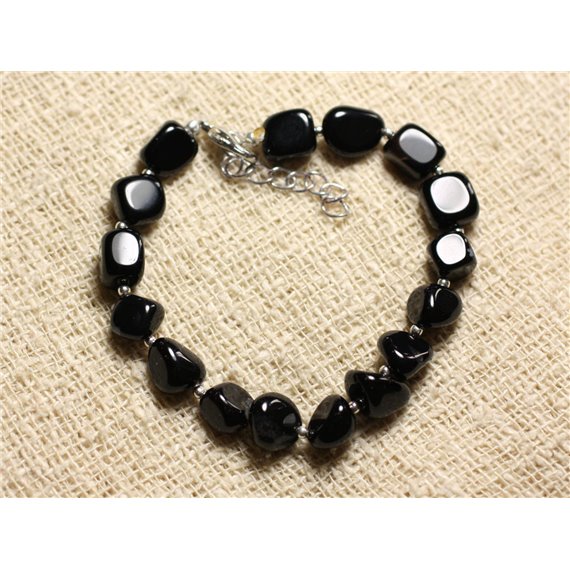 Bracelet Argent 925 et Pierre - Onyx Noir Nuggets 8mm 