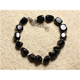 Bracelet Silver 925 and Stone - Black Onyx Nuggets 8mm 