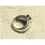 N121 - Bague Argent 925 et Pierre - Onyx Noir Rond Facetté 9mm 