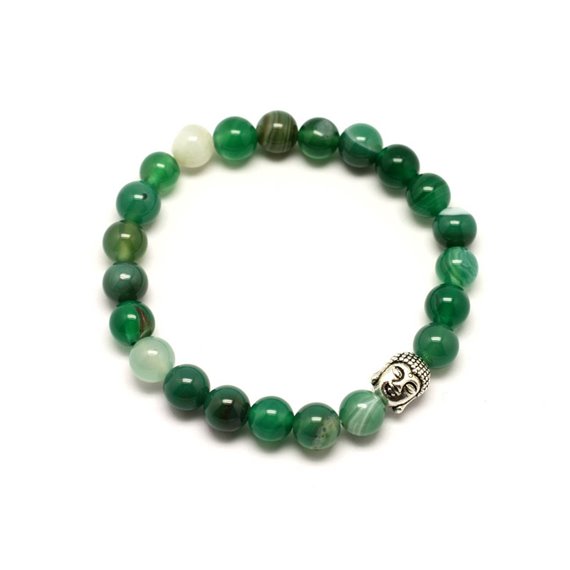 Bracelet Bouddha et Pierre semi précieuse - Agate Verte 8mm 