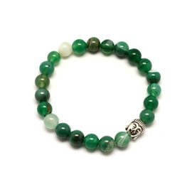 Bracelet Buddha and semi-precious stone - Green Agate 8mm 