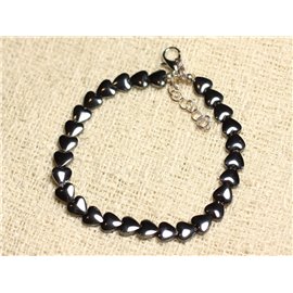 Bracciale Argento 925 e Pietra - Cuori Ematite 6mm 