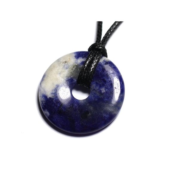 Collier Pendentif Pierre semi précieuse - Sodalite Donut Pi 30mm 