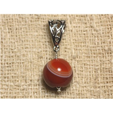 Pendentif Pierre semi précieuse - Agate Rouge 14mm 