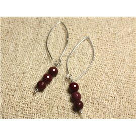 Pendientes de gancho de plata de ley de 40 mm - Jaspe Mokaïte facetado 6 mm 
