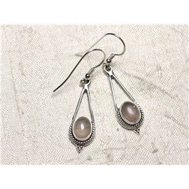 BO212 - Silver 925 and Rose Quartz Stone Drop Earrings 30mm 