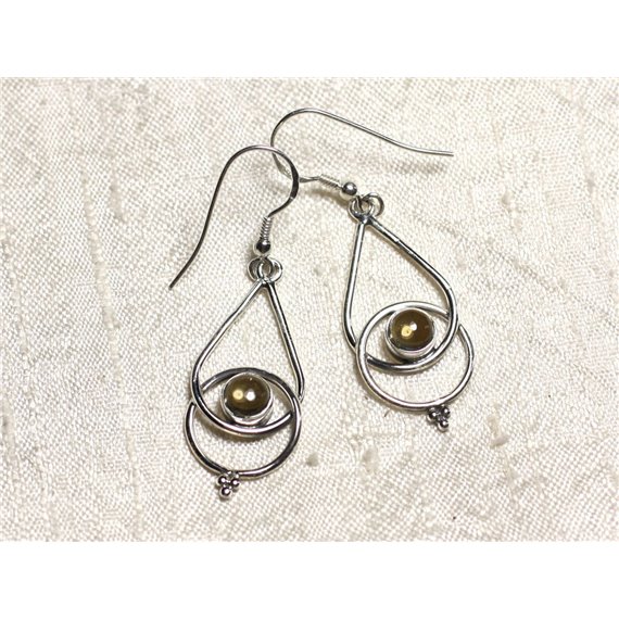 BO205 - Boucles d'Oreilles Argent 925 et Pierre Citrine Gouttes 36mm 