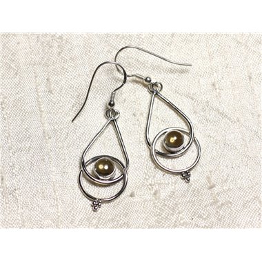 BO205 - Boucles d'Oreilles Argent 925 et Pierre Citrine Gouttes 36mm 