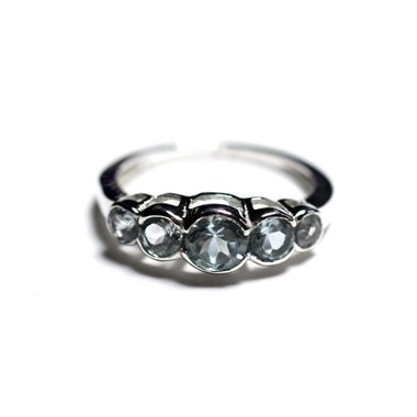 N122 - Bague Argent 925 et Pierre - Topaze Bleue Ronds dégradés 2.5 - 4.5mm 