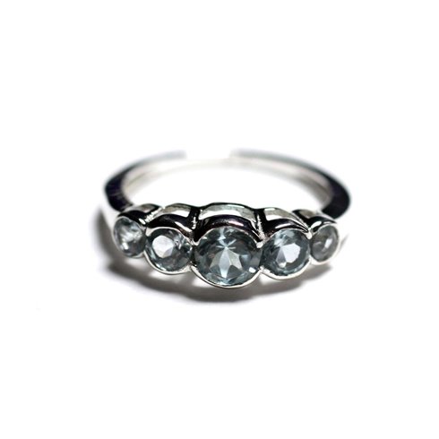 N122 - Bague Argent 925 et Pierre - Topaze Bleue Ronds dégradés 2.5 - 4.5mm 