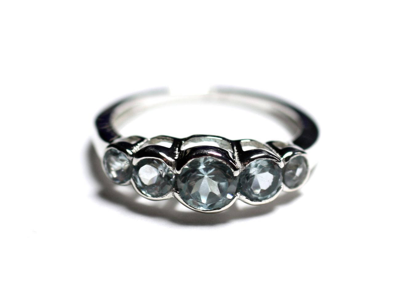 N122 - Bague Argent 925 et Pierre - Topaze Bleue Ronds dégradés 2.5 - 4.5mm 