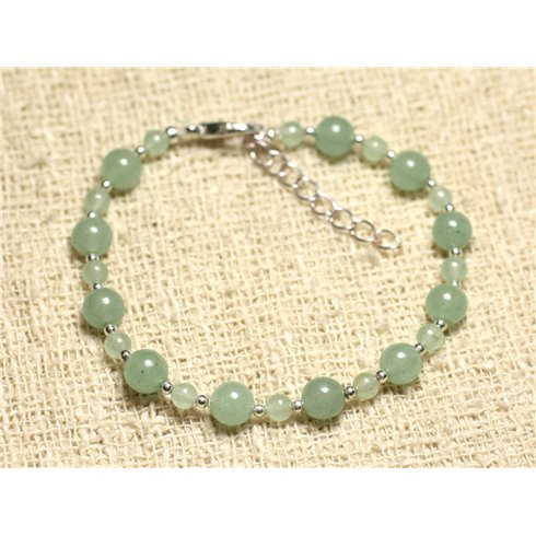 Bracelet Argent 925 et Pierre - Aventurine Verte 4 et 6mm 