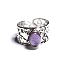 N224 - 925 Silver and Semi-Precious Stone Ring - Oval Amethyst 9x7mm 