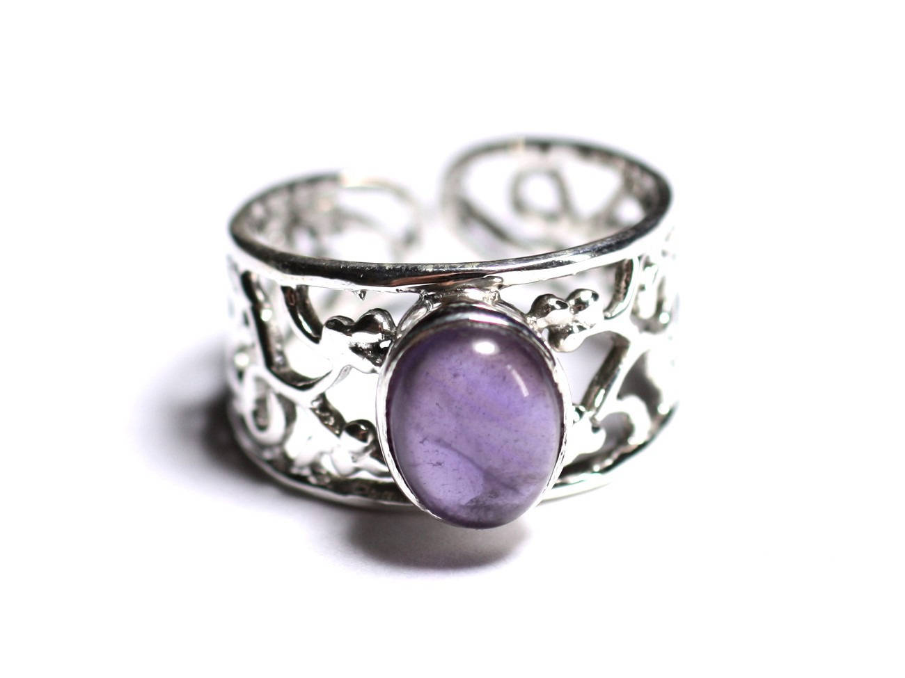 N224 - Bague Argent 925 et Pierre semi précieuse - Améthyste Ovale 9x7mm 
