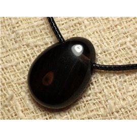 Stone Pendant Necklace - Obsidian Smoke Drop 25mm