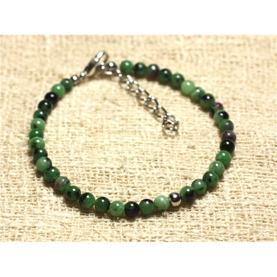 Bracelet Argent 925 et Pierre semi précieuse Rubis Zoisite 4mm 