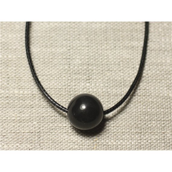 Collier Pendentif Pierre semi précieuse - Obsidienne noire Boule 14mm 