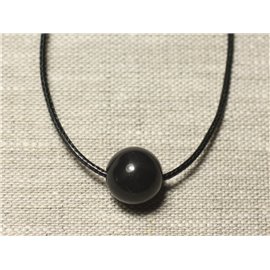 Collana con ciondolo in pietra semipreziosa - sfera di ossidiana nera 14 mm 