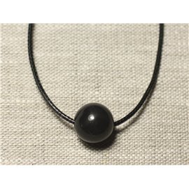 Semi Precious Stone Pendant Necklace - Black Obsidian Ball 14mm 