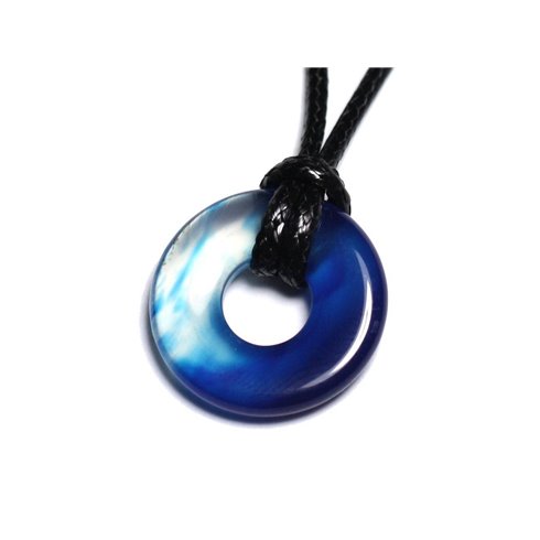 Collier Pendentif en Pierre - Agate Bleue Donut Pi 20mm 