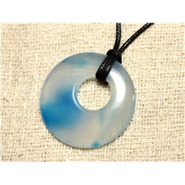 Collana con ciondolo in pietra - Ciambella in agata blu 42 mm N10 