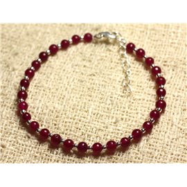 Bracciale in Argento 925 e Pietra - Giada Rossa Rosa Lampone 4mm 