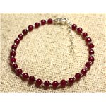 Bracelet Argent 925 et Pierre - Jade Rouge Rose Framboise 4mm 