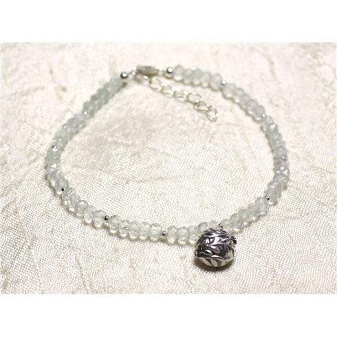 Bracelet Argent 925 et Pierre - Améthyste verte Prasiolite rondelles facettées 3mm