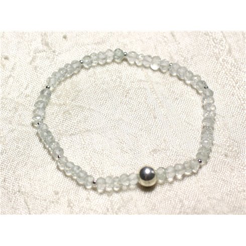 Bracelet Argent 925 et Pierre - Améthyste verte Prasiolite rondelles facettées 3mm