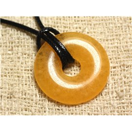 Stone Pendant Necklace - Yellow Calcite Donut 30mm