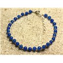 Bracelet Argent 925 et Pierre - Jade Bleue 4mm 