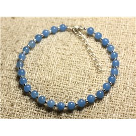 Bracelet Argent 925 et Pierre - Jade Bleue 4mm 