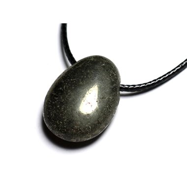 Collier Pendentif Pierre semi précieuse - Pyrite Goutte 25mm 