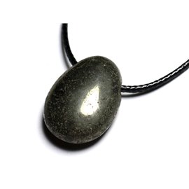 Semi Precious Stone Pendant Necklace - Pyrite Drop 25mm 