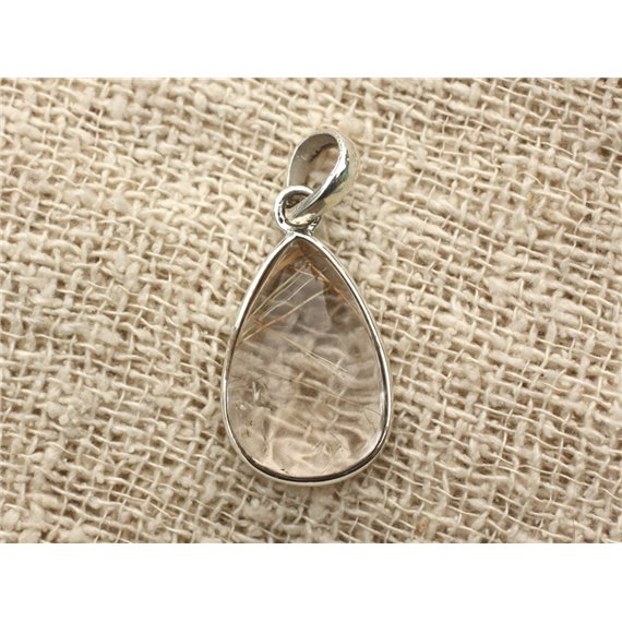 n5 - Pendentif Argent 925 et Pierre - Quartz Rutile Goutte 21x14mm 