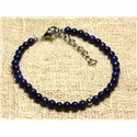 Bracelet Argent 925 et Pierre semi précieuse Lapis Lazuli 4mm 