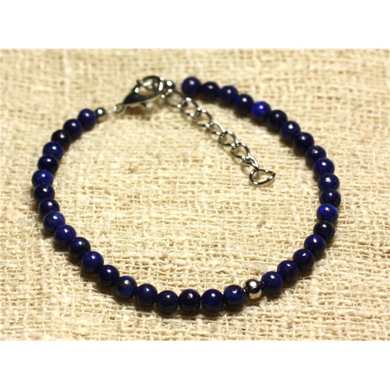 Bracelet Argent 925 et Pierre semi précieuse Lapis Lazuli 4mm 