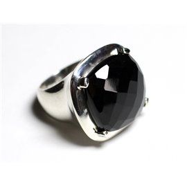 n110 - Anello in argento 925 e pietra - Quadrato sfaccettato in onice nero 18 mm 