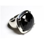 n110 - Bague Argent 925 et Pierre - Onyx Noir Carré Facetté 18mm 