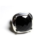 n110 - Bague Argent 925 et Pierre - Onyx Noir Carré Facetté 18mm 