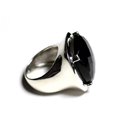 n110 - Bague Argent 925 et Pierre - Onyx Noir Carré Facetté 18mm 