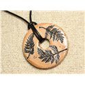 Collier Pendentif Céramique Empreintes Feuilles Nature Donut 46mm 