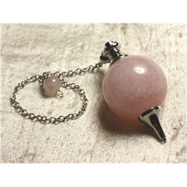 Pendulum Silver Metal Rhodium and Semi Precious Stone - Rose Quartz Ball 30mm 