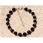 Bracelet Argent 925 et Pierre - Onyx noir brillant et mat 6mm 