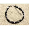 Bracelet Argent 925 et Pierre - Onyx Noir Tubes 13mm 