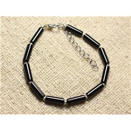 Bracelet Argent 925 et Pierre - Onyx Noir Tubes 13mm 