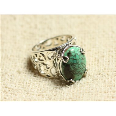 n111 - Bague Argent 925 et Pierre - Turquoise naturelle Ovale 16x12mm 