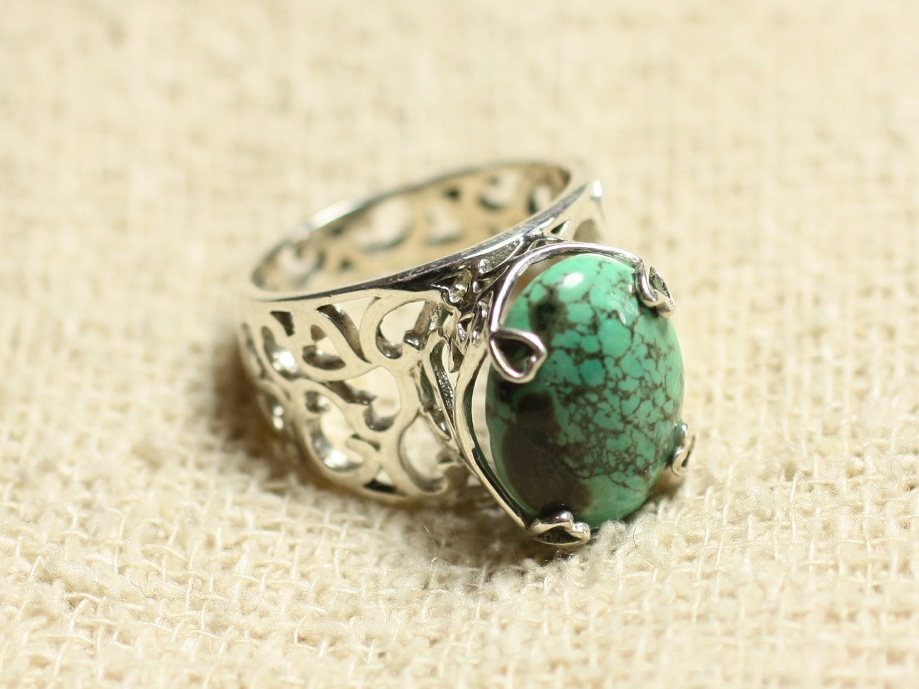 n111 - Bague Argent 925 et Pierre - Turquoise naturelle Ovale 16x12mm 